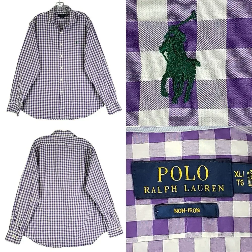 Polo Ralph Lauren Shirt Oxford Men's Size XL Purple Plaid LS Button Down